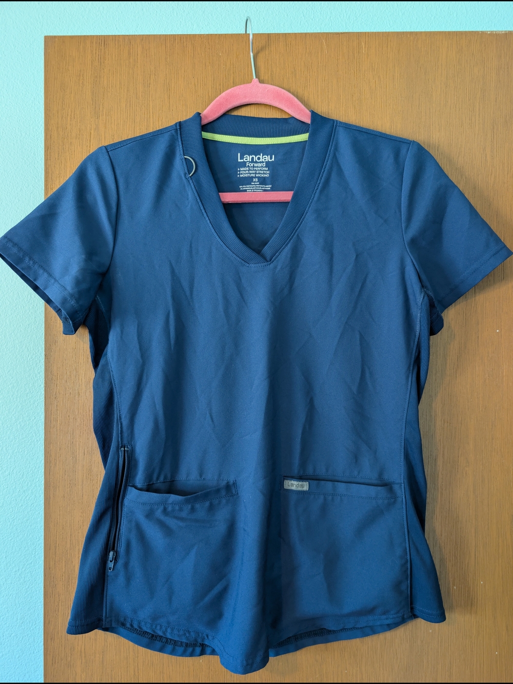Landau Women's Navy V-Neck Scrub Top with Front Pockets